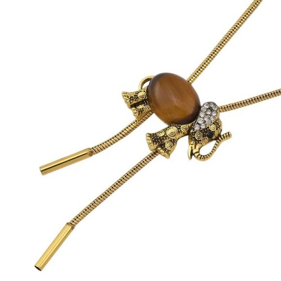 Yellow Tiger's Eye Black and White Austrian Crystal Lariat Adjustable Necklace - Picture 3 of 3